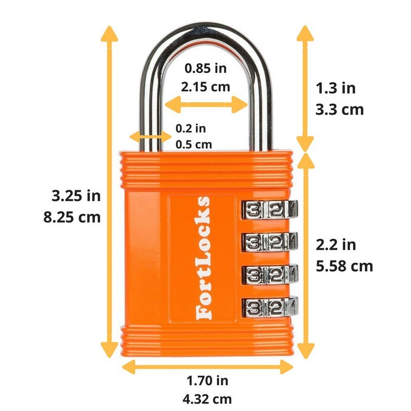 FortLocks Padlock - 4 Digit Combination Lock for Gym Outdoor & School Locker, Fence, Case & Shed â€“ Heavy Duty Resettable Set Your Own Combo â€“ Waterproof & Weatherproof (2 Pack - Orange) - Image 2